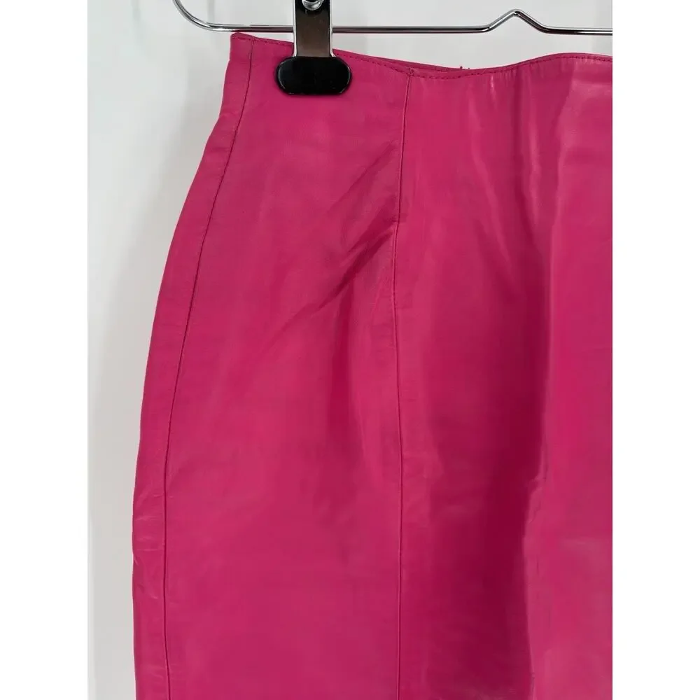 Chia Vintage Hot Pink Leather Skirt Womens 4 Short Zip Up Lined 80s 90s Retro
